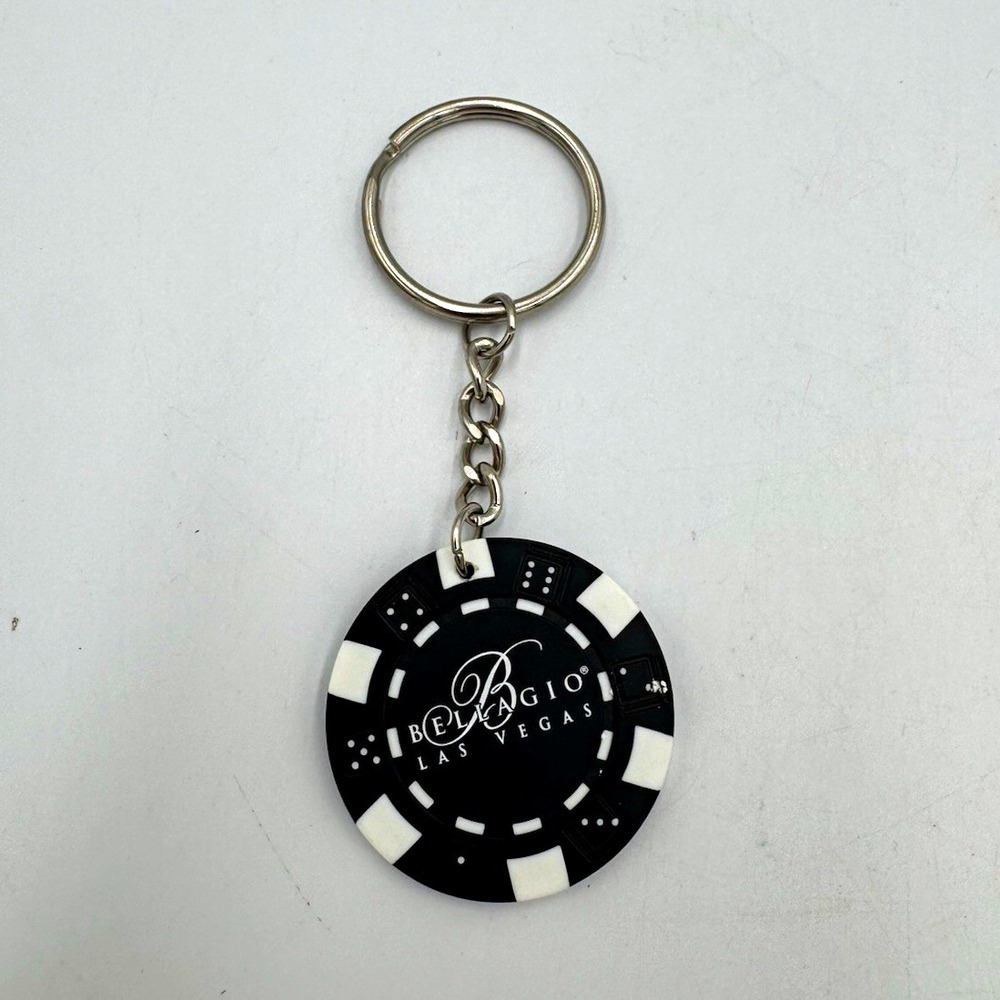 Bellagio Las Vegas Casino Poker Chip Keychain Detachable Keyring Black White